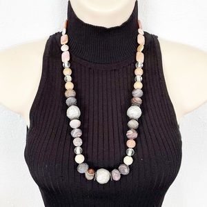Vintage purple beaded long polished stone necklace